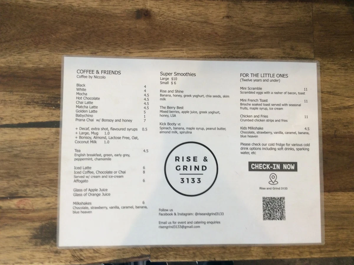 Menu, Rise and Grind 3133