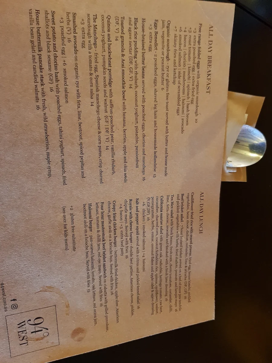 Menu, 94 West