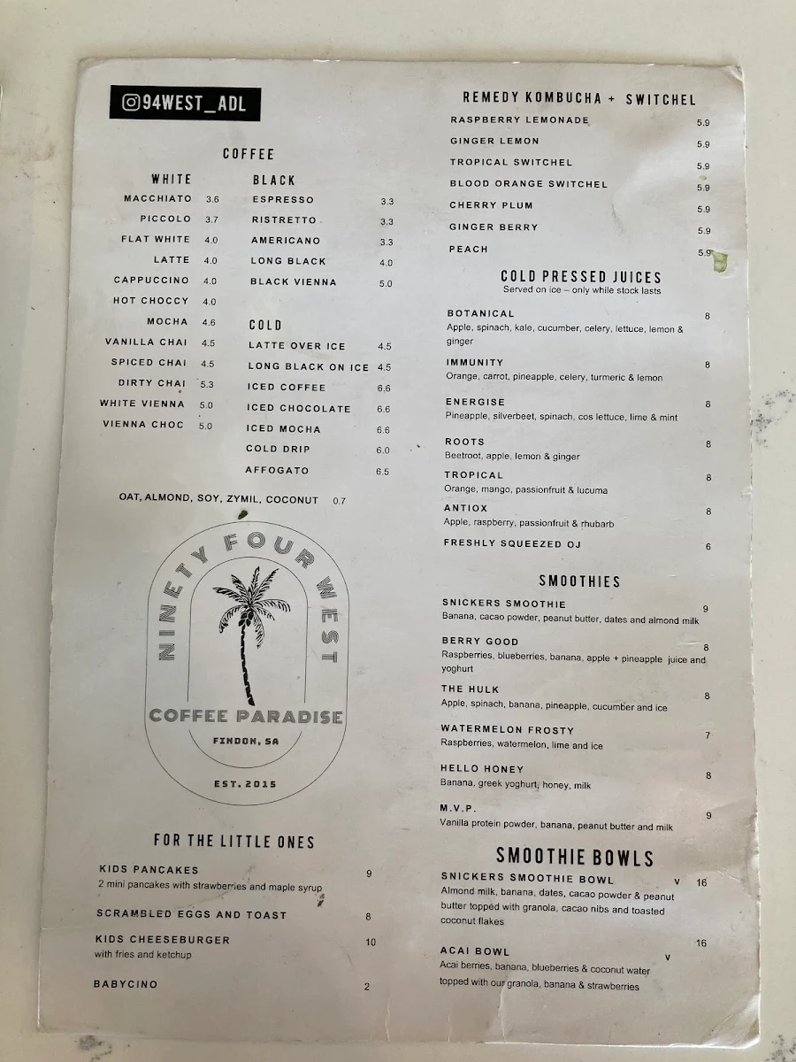 Menu, 94 West