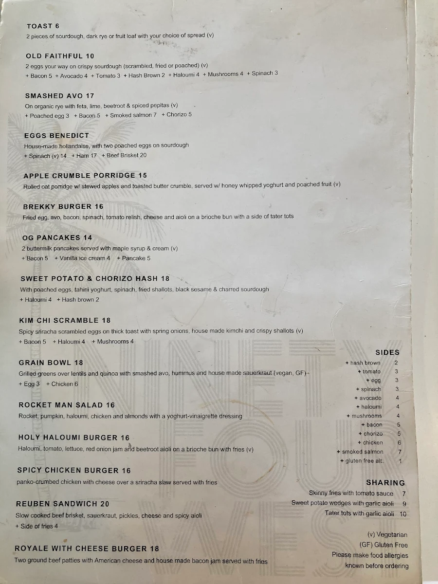 Menu, 94 West