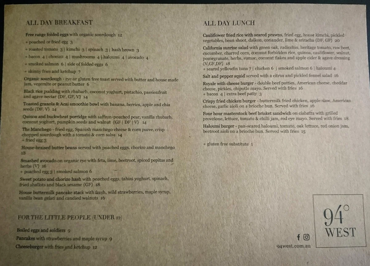 Menu, 94 West