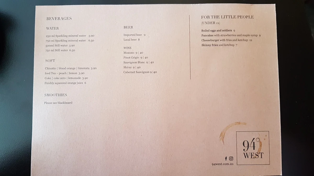 Menu, 94 West