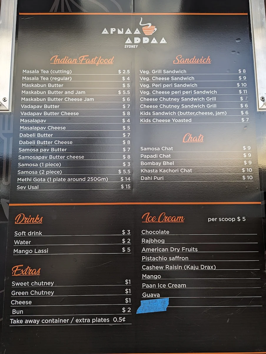 Menu, Apnaa Addaa Sydney