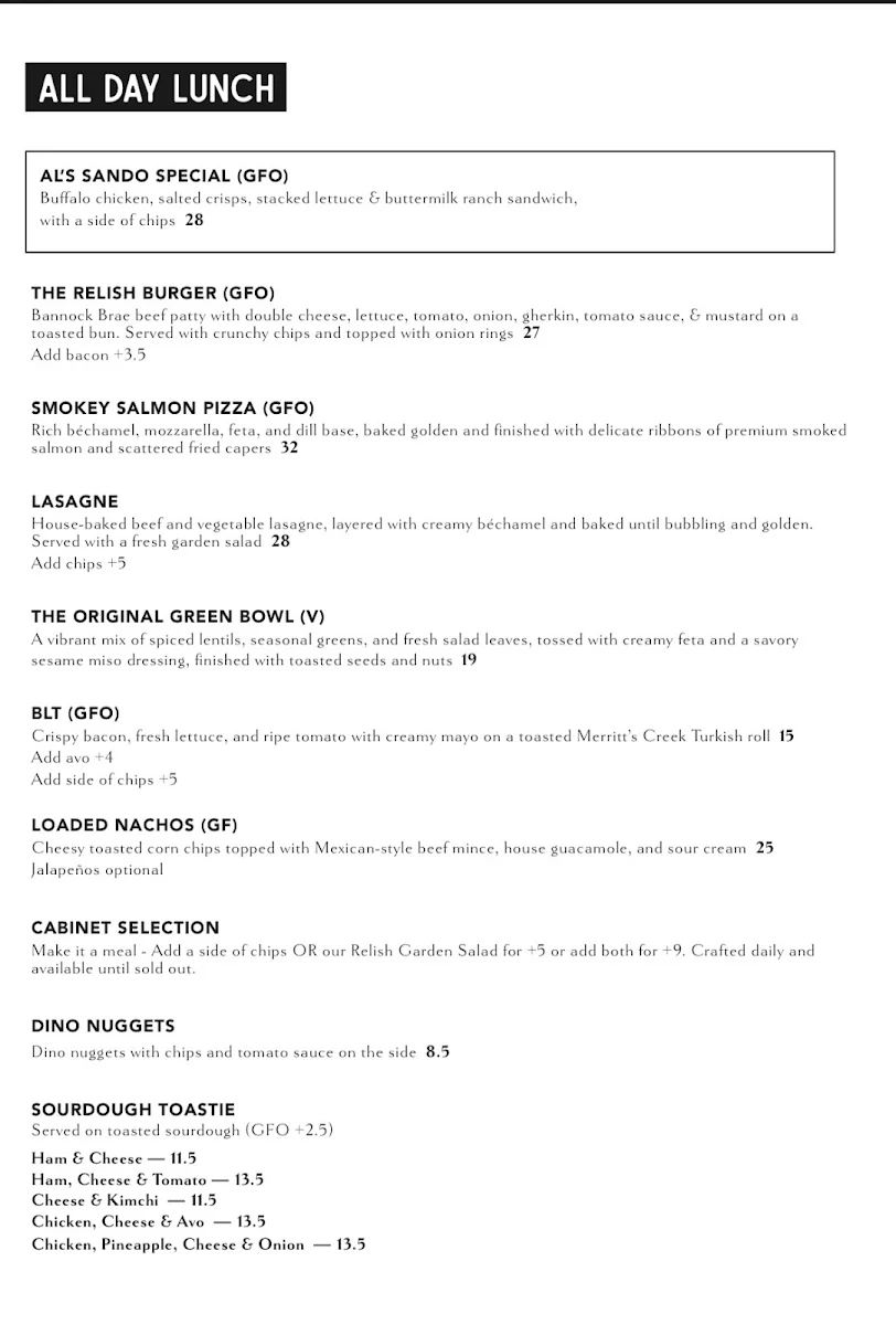 Menu, Relish Cafe & Catering