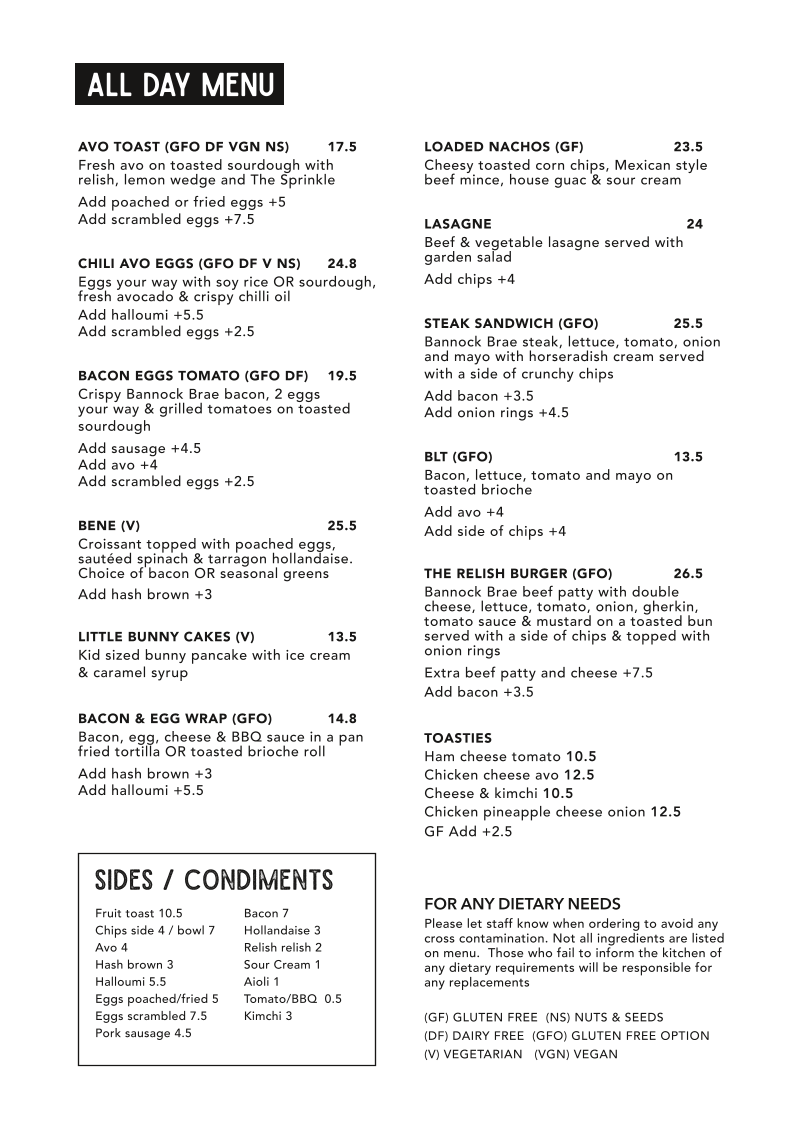 Menu, Relish Cafe & Catering