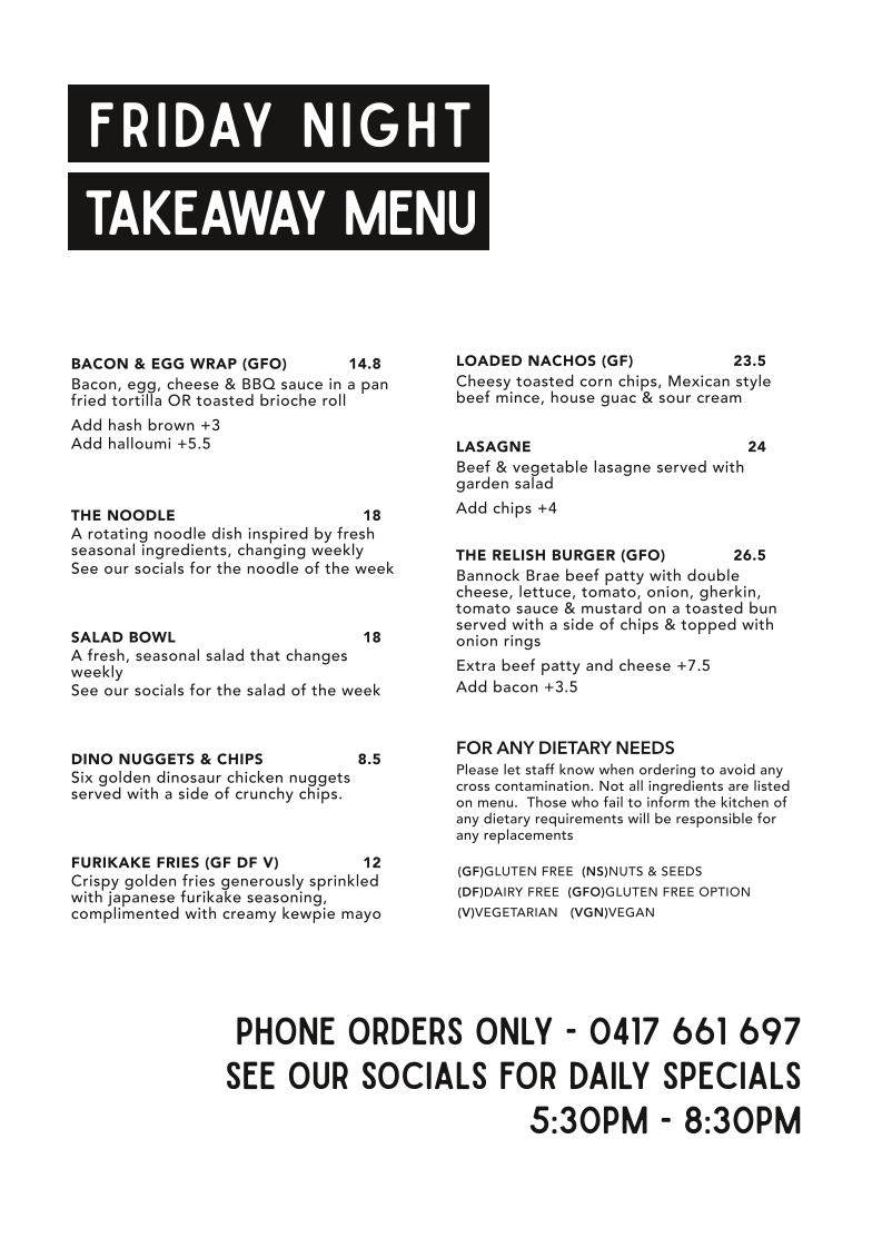 Menu, Relish Cafe & Catering