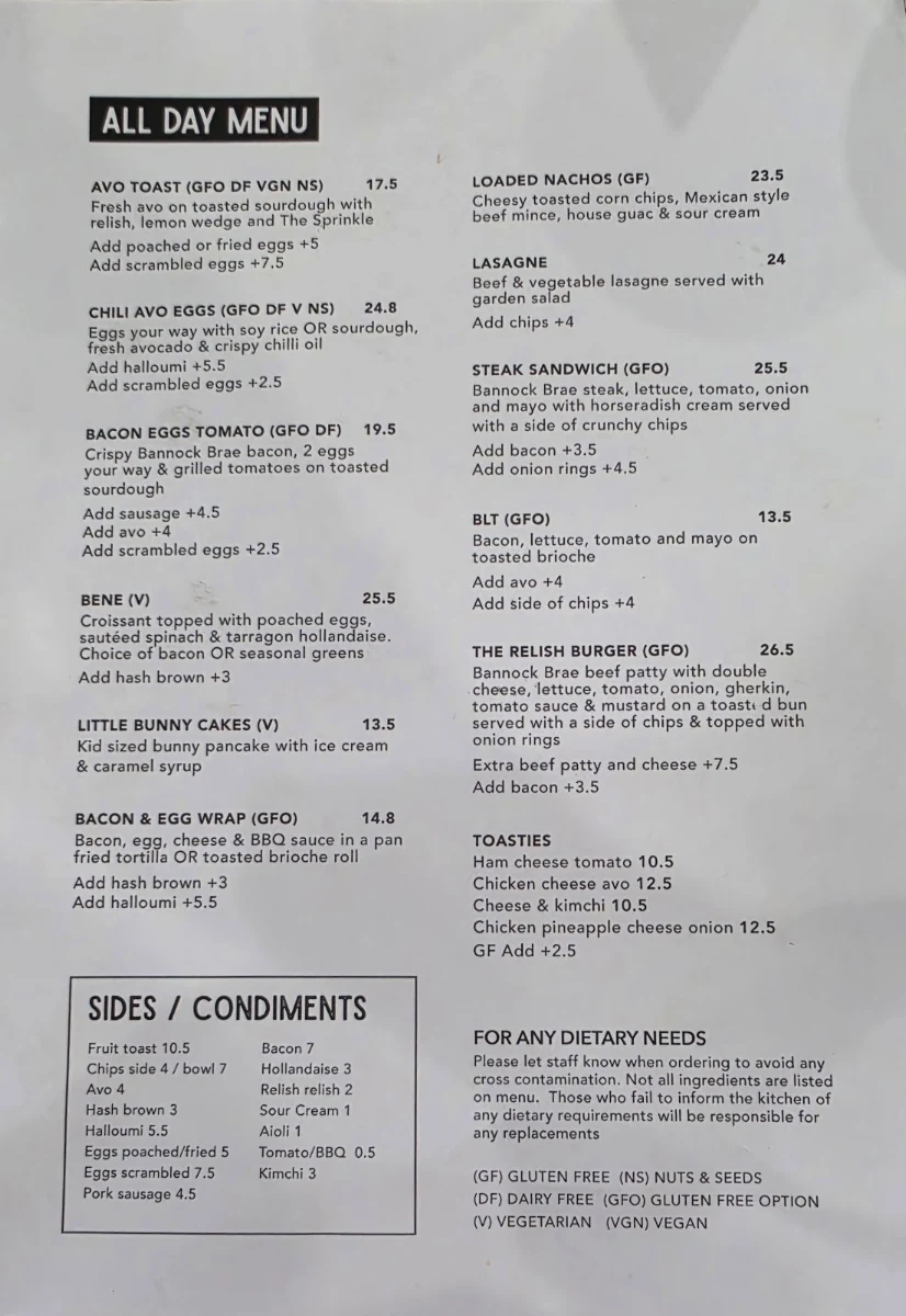 Menu, Relish Cafe & Catering