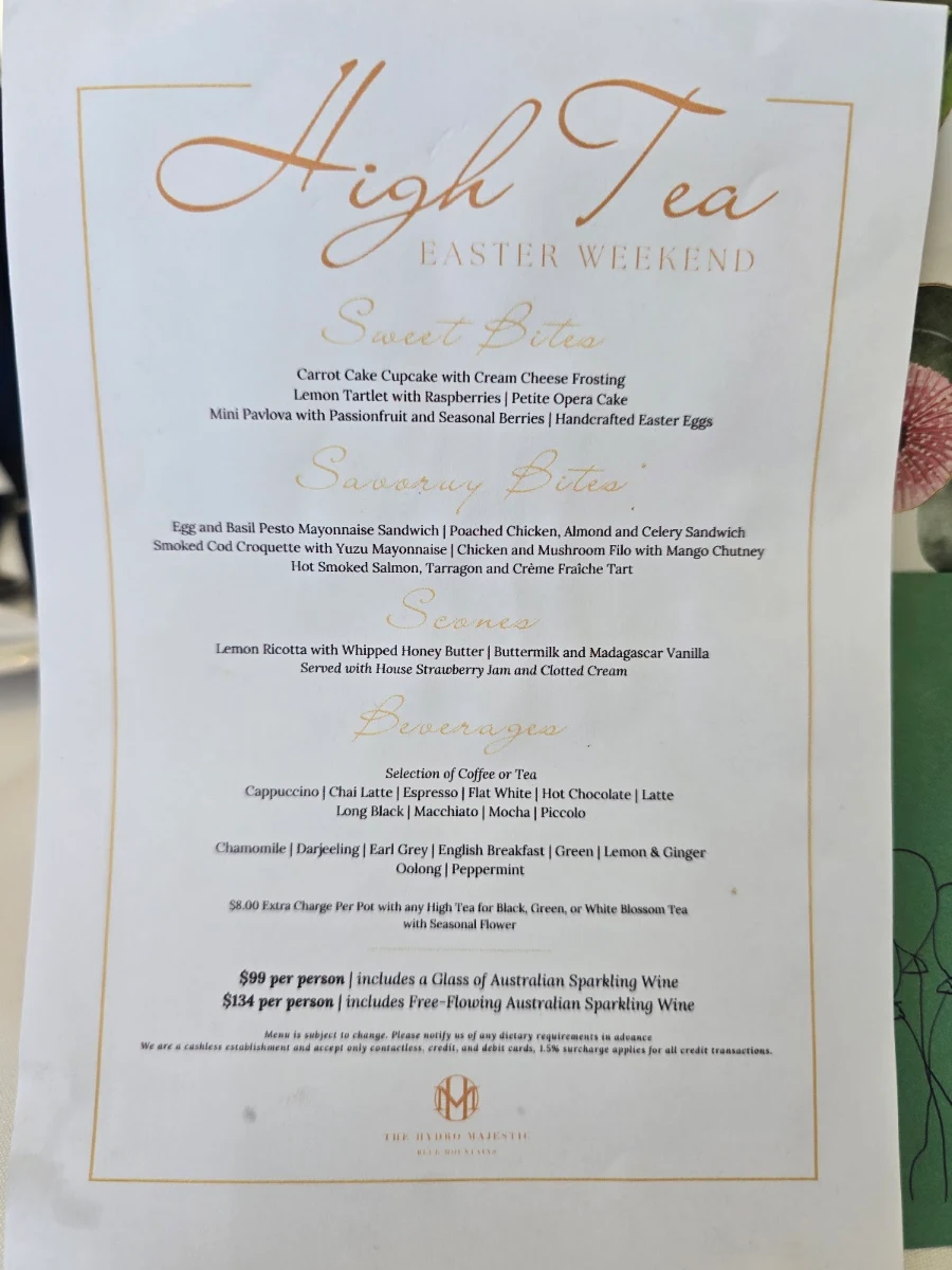 Menu, The Wintergarden Restaurant at Hydro Majestic