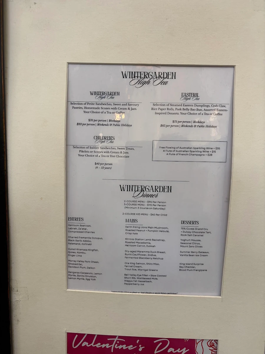 Menu, The Wintergarden Restaurant at Hydro Majestic
