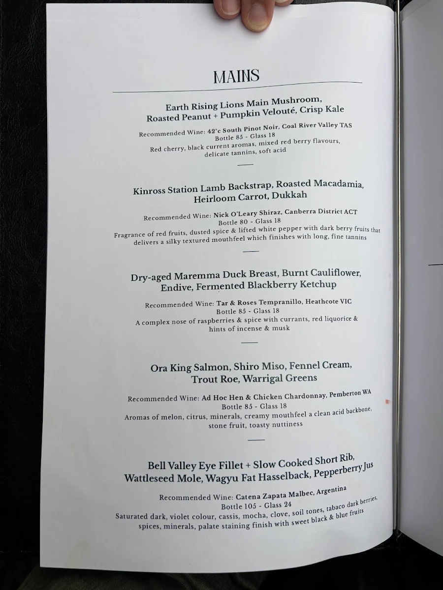 Menu, The Wintergarden Restaurant at Hydro Majestic
