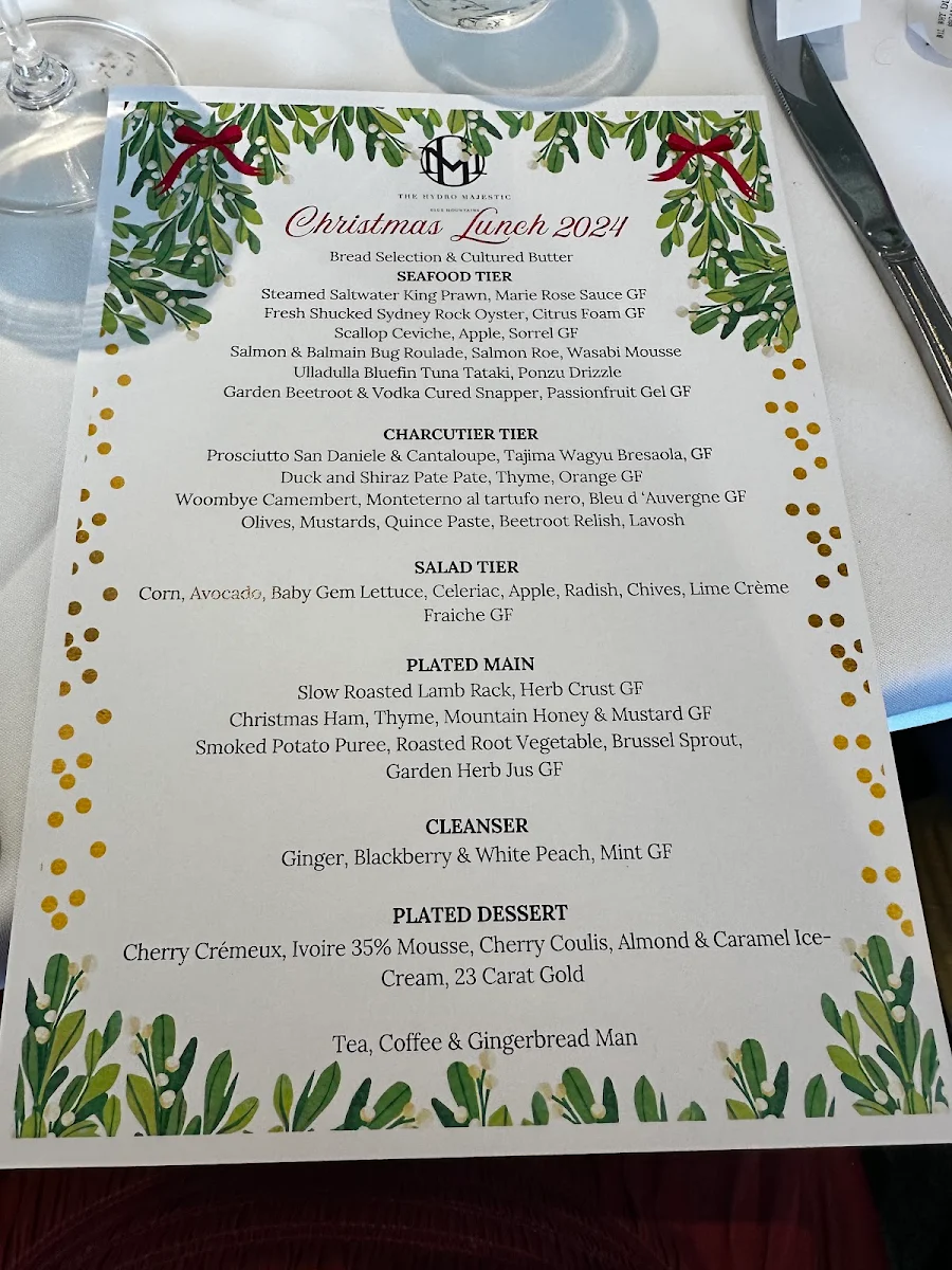 Menu, The Wintergarden Restaurant at Hydro Majestic