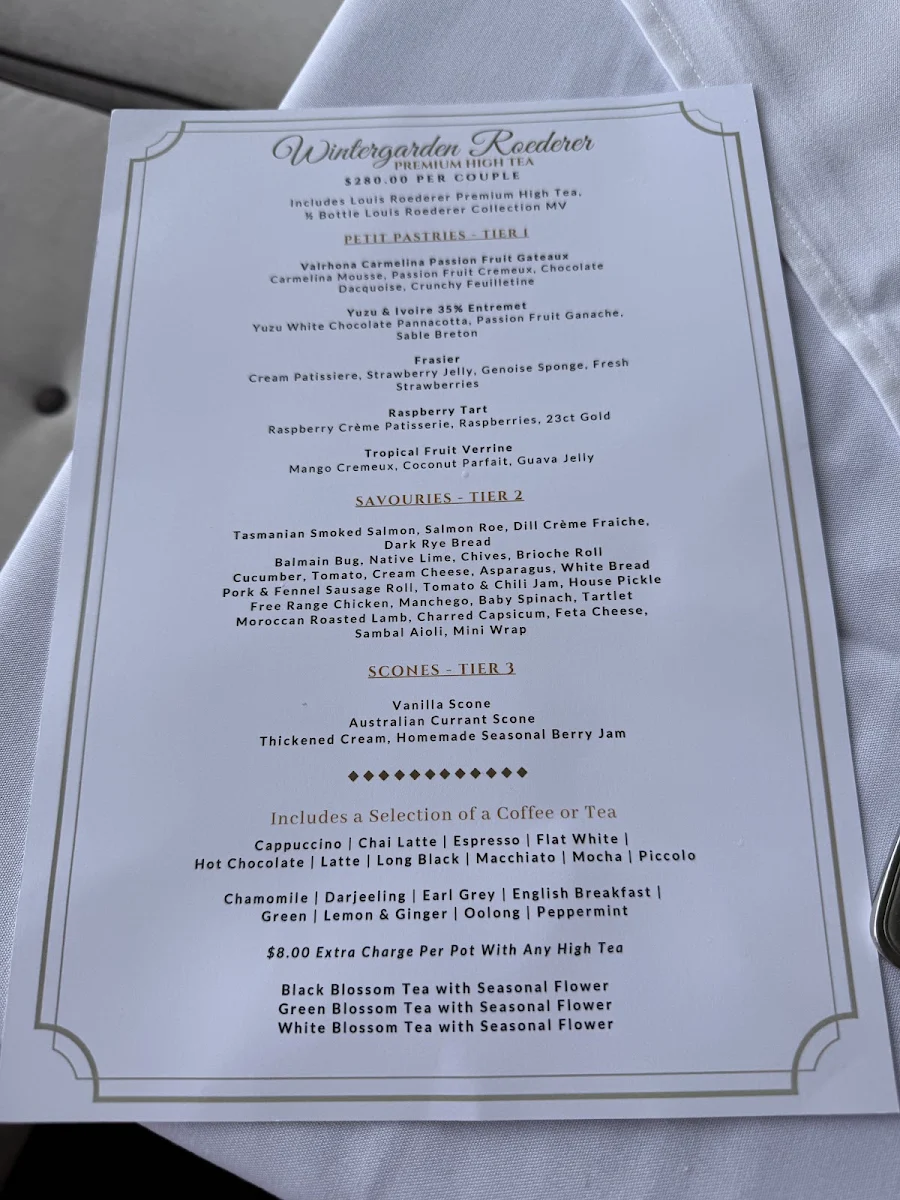 Menu, The Wintergarden Restaurant at Hydro Majestic