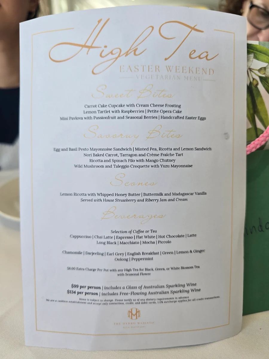 Menu, The Wintergarden Restaurant at Hydro Majestic