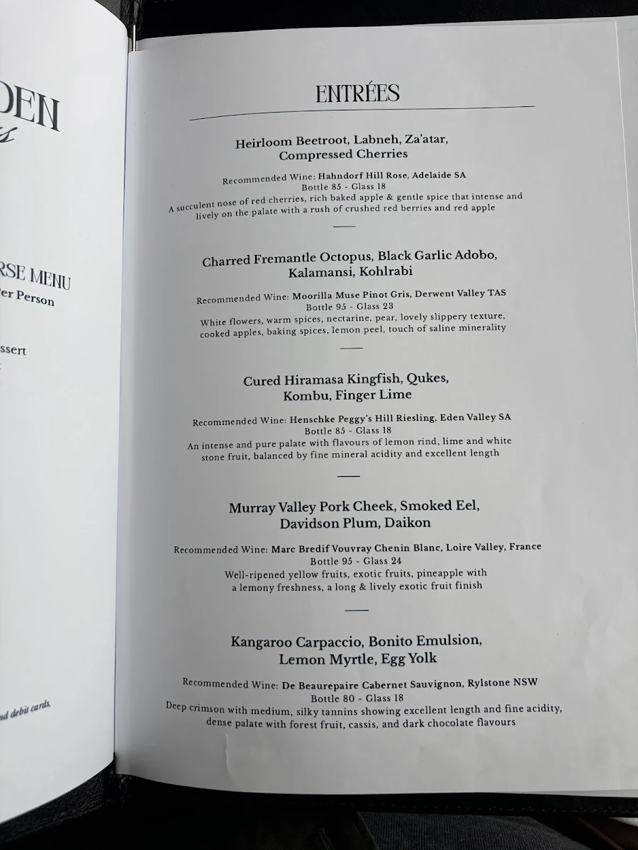 Menu, The Wintergarden Restaurant at Hydro Majestic