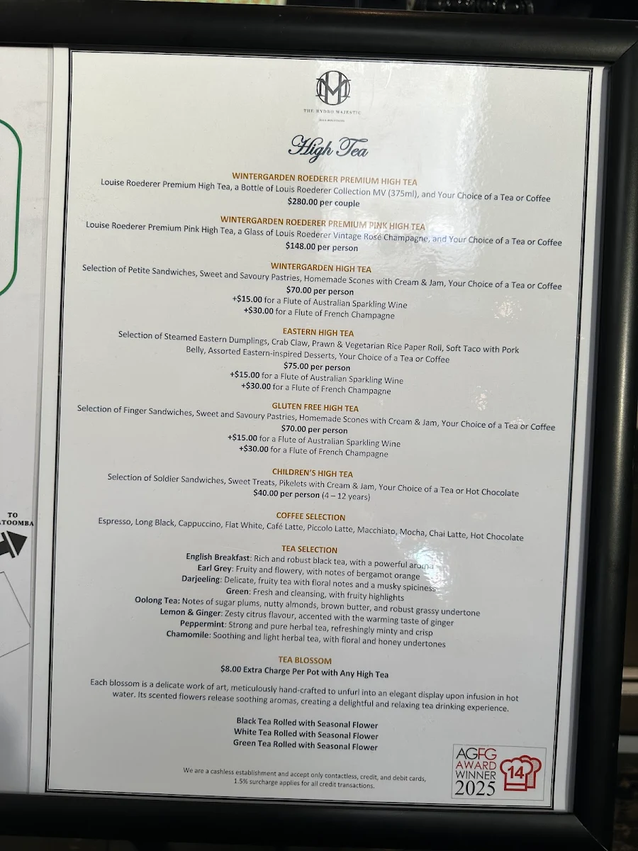 Menu, The Wintergarden Restaurant at Hydro Majestic