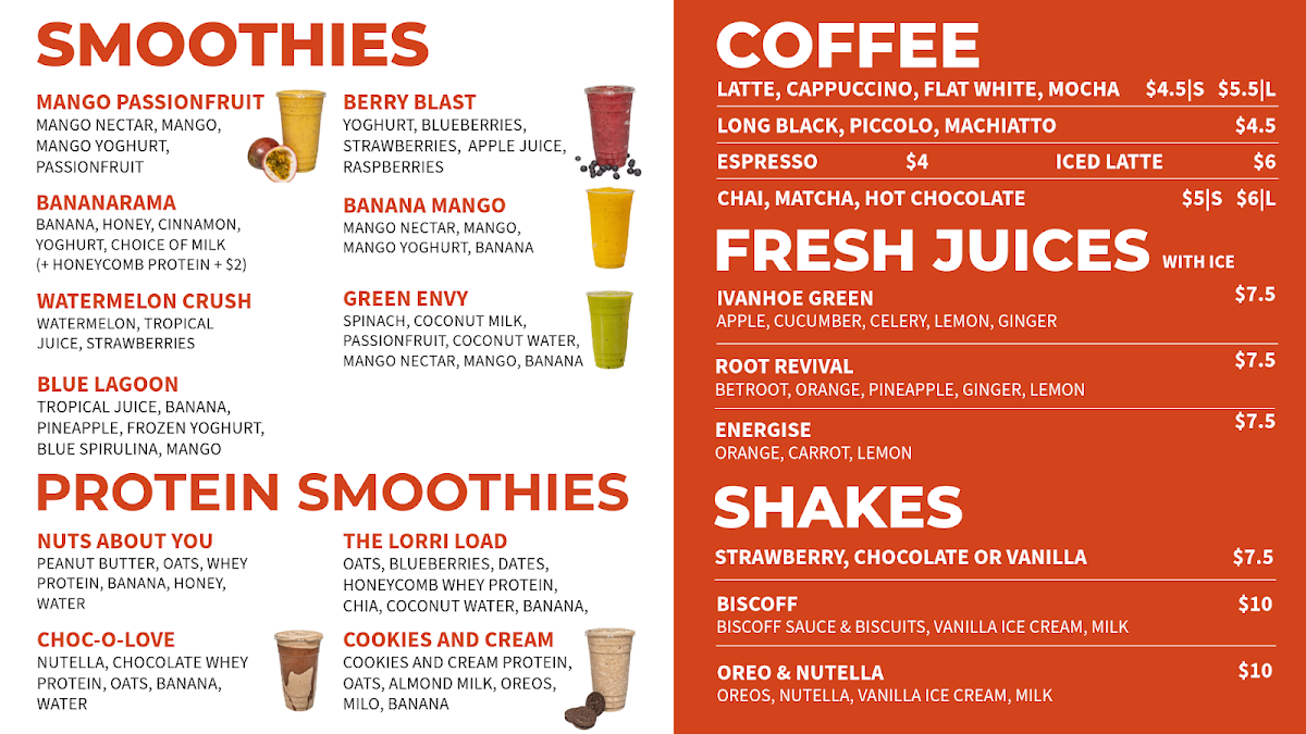 Menu, The Lorri Westfield Doncaster