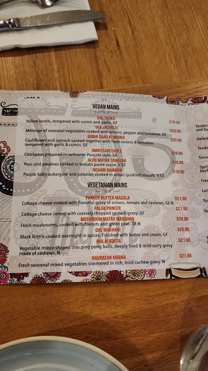 Menu, JJ's Indian Restaurant Kiama