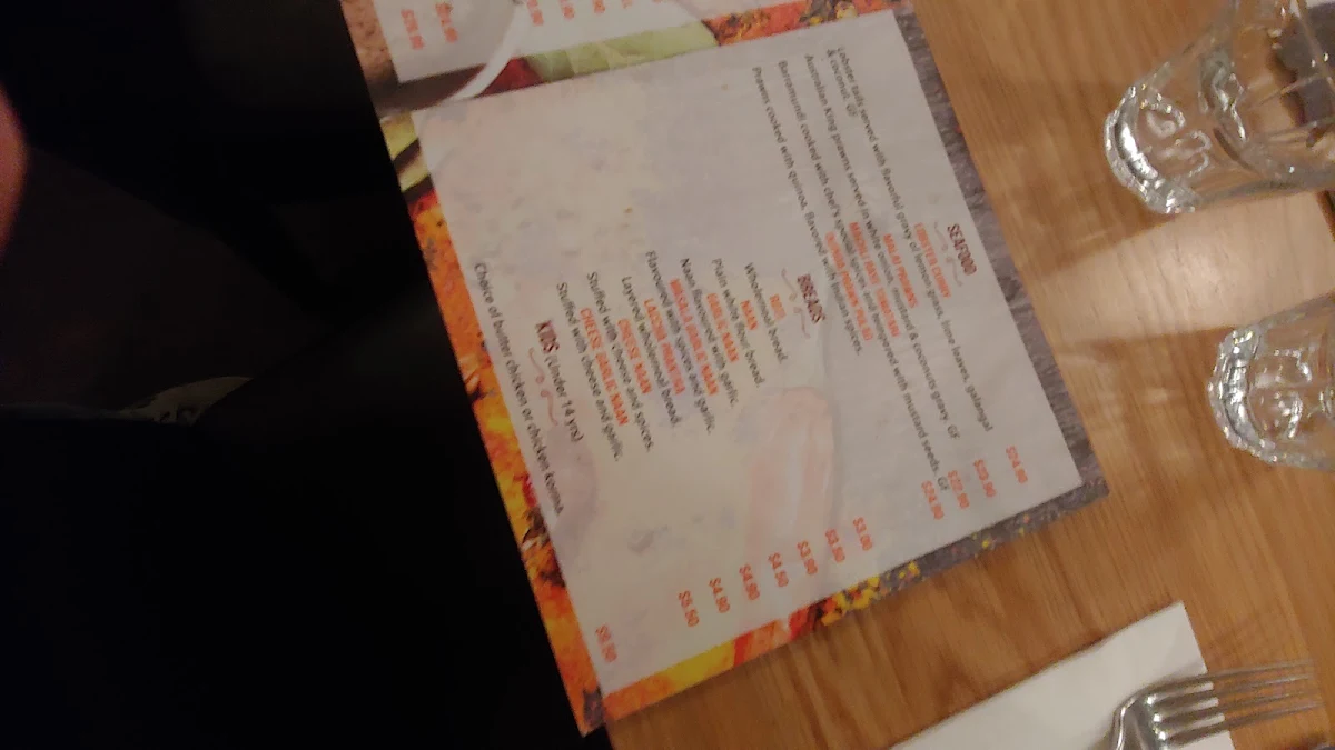 Menu, JJ's Indian Restaurant Kiama