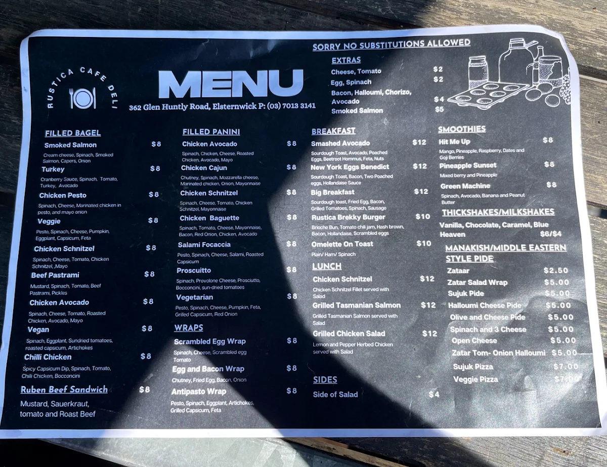 Menu, Rustica Cafe Deli