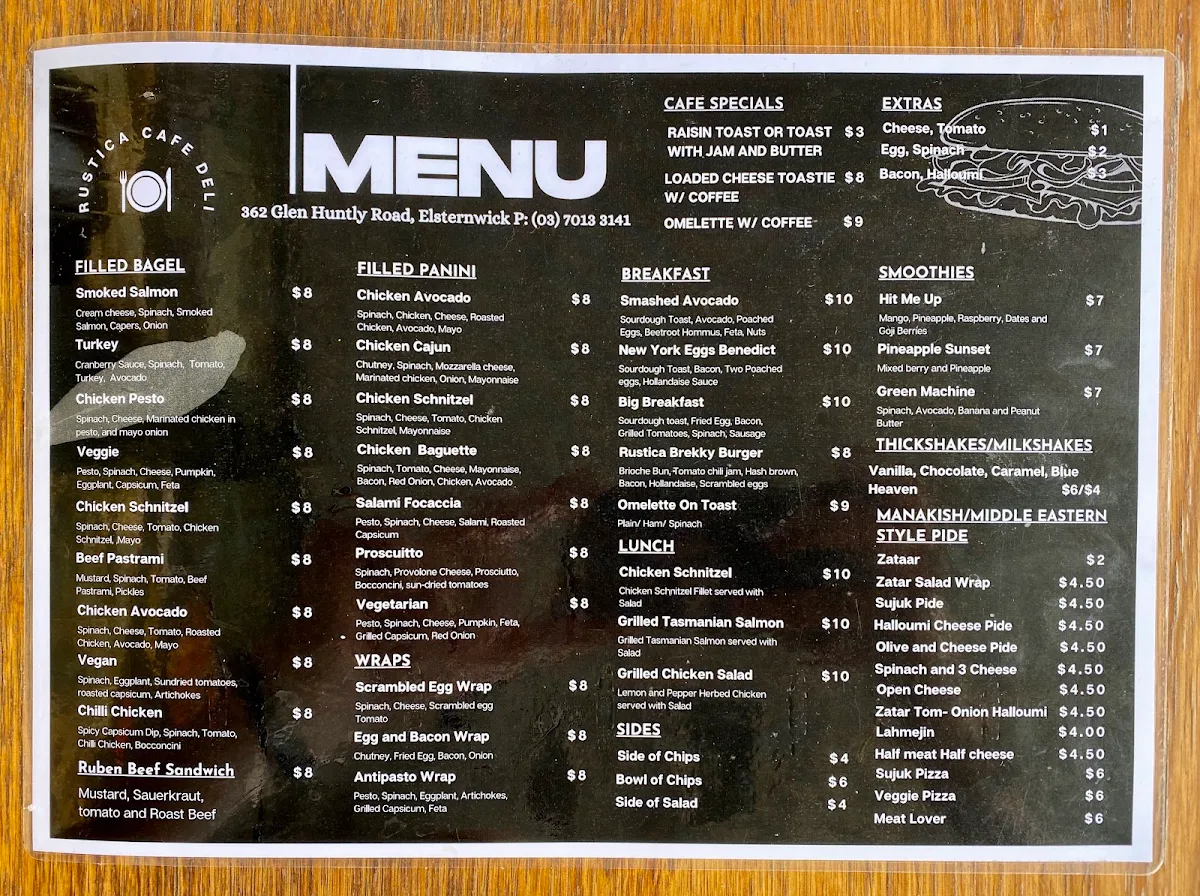 Menu, Rustica Cafe Deli