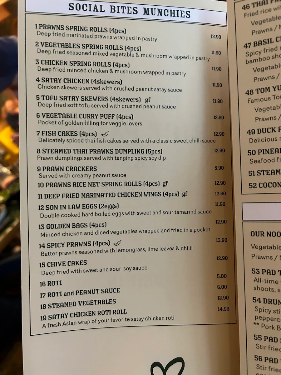 Menu, The Rice Paddy Thai