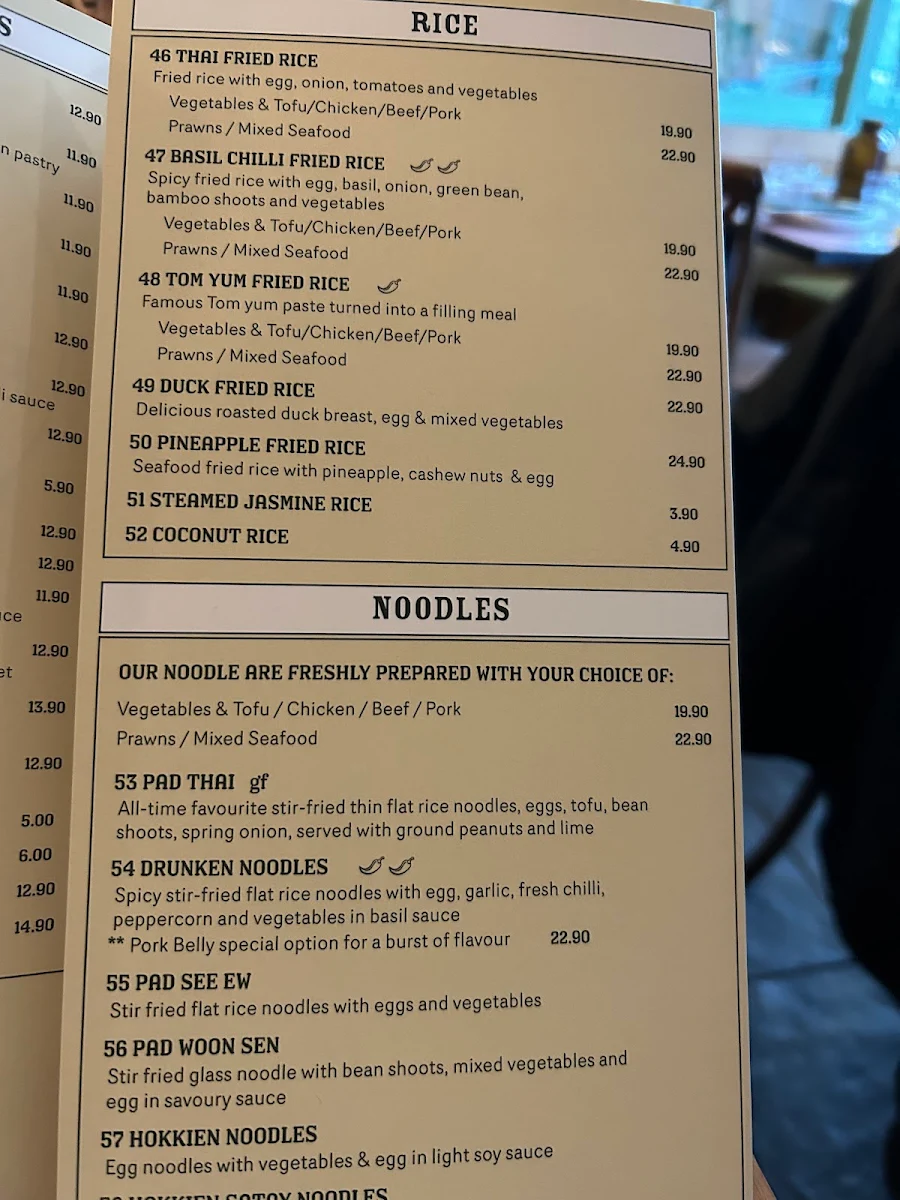 Menu, The Rice Paddy Thai