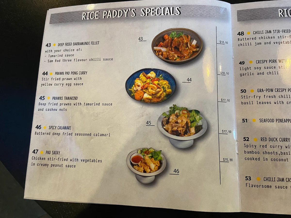 Menu, The Rice Paddy Thai