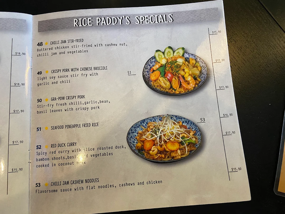 Menu, The Rice Paddy Thai