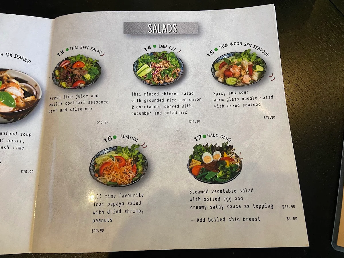 Menu, The Rice Paddy Thai