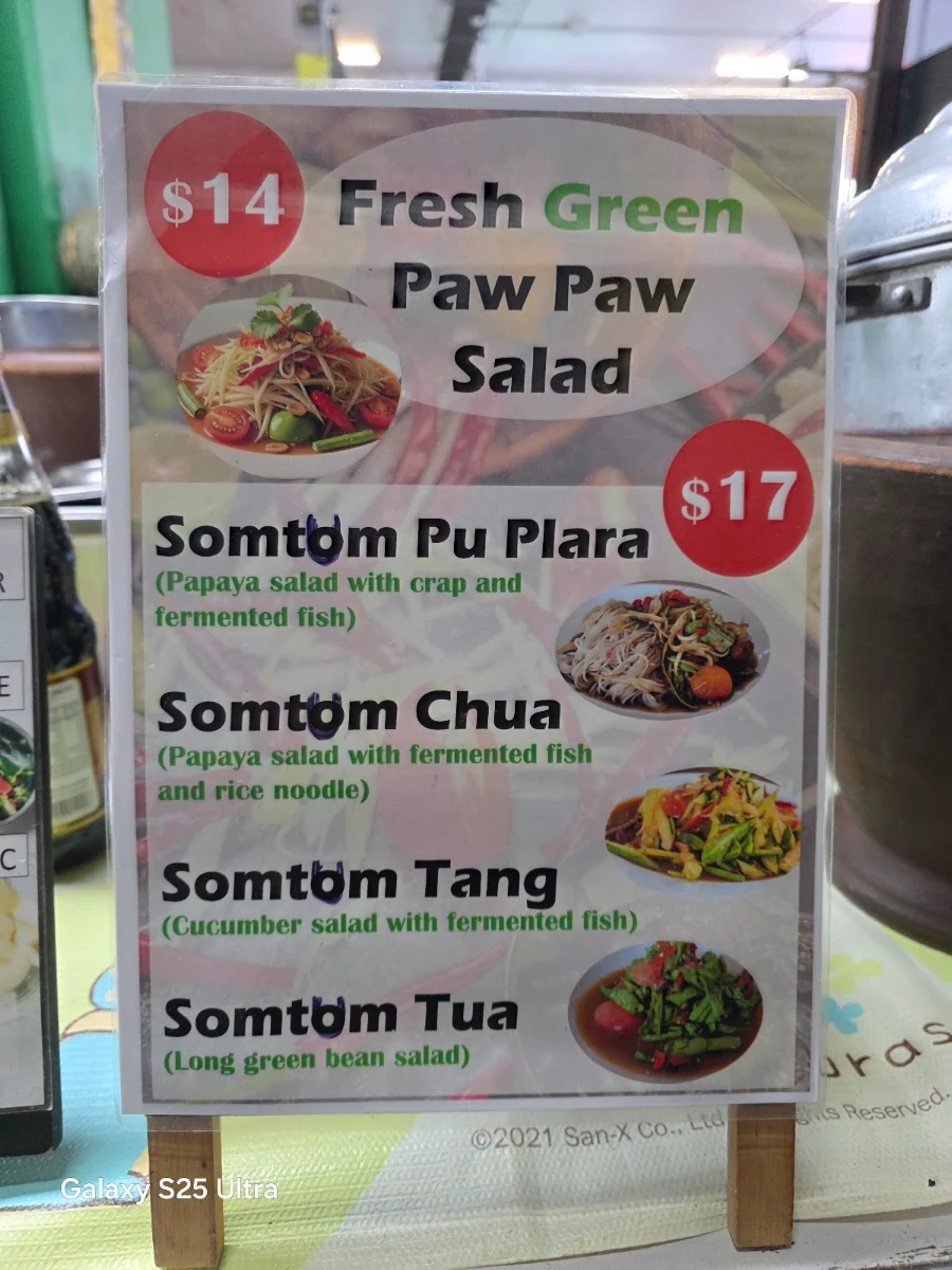 Menu, Tumzab Thai&Lao Street food at Rusty's Markets