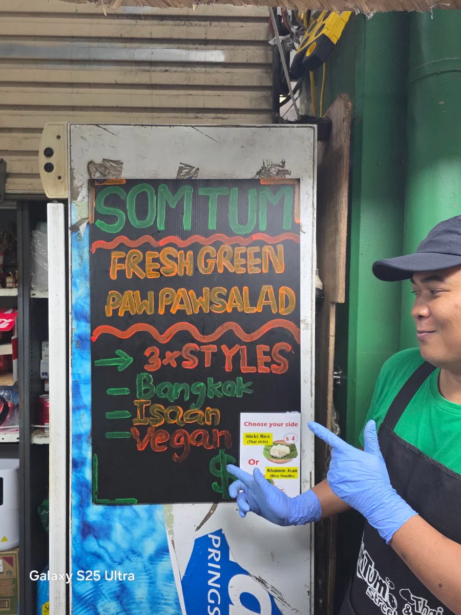 Menu, Tumzab Thai&Lao Street food at Rusty's Markets