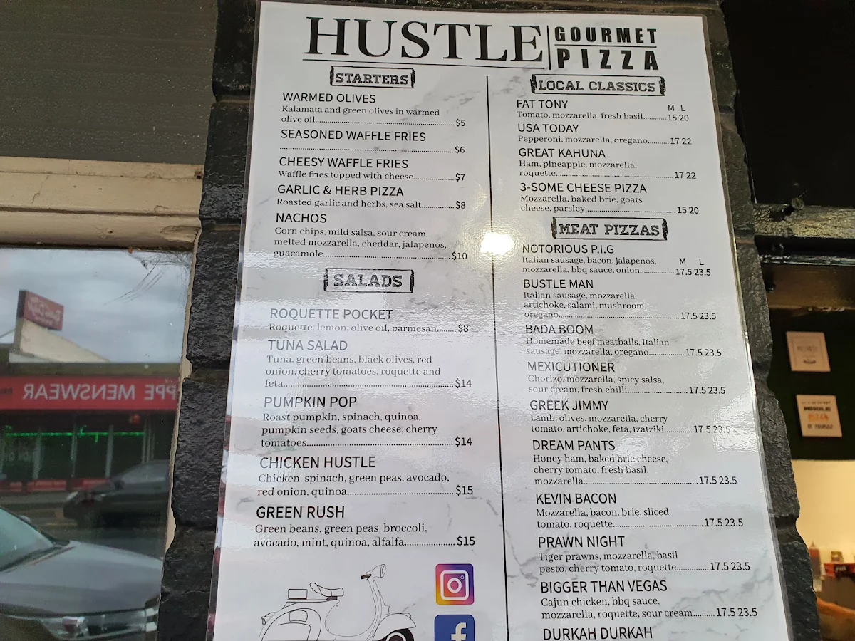 Menu, Hustle Gourmet Pizza