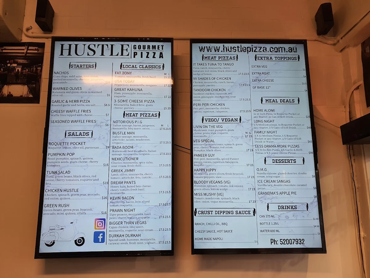 Menu, Hustle Gourmet Pizza