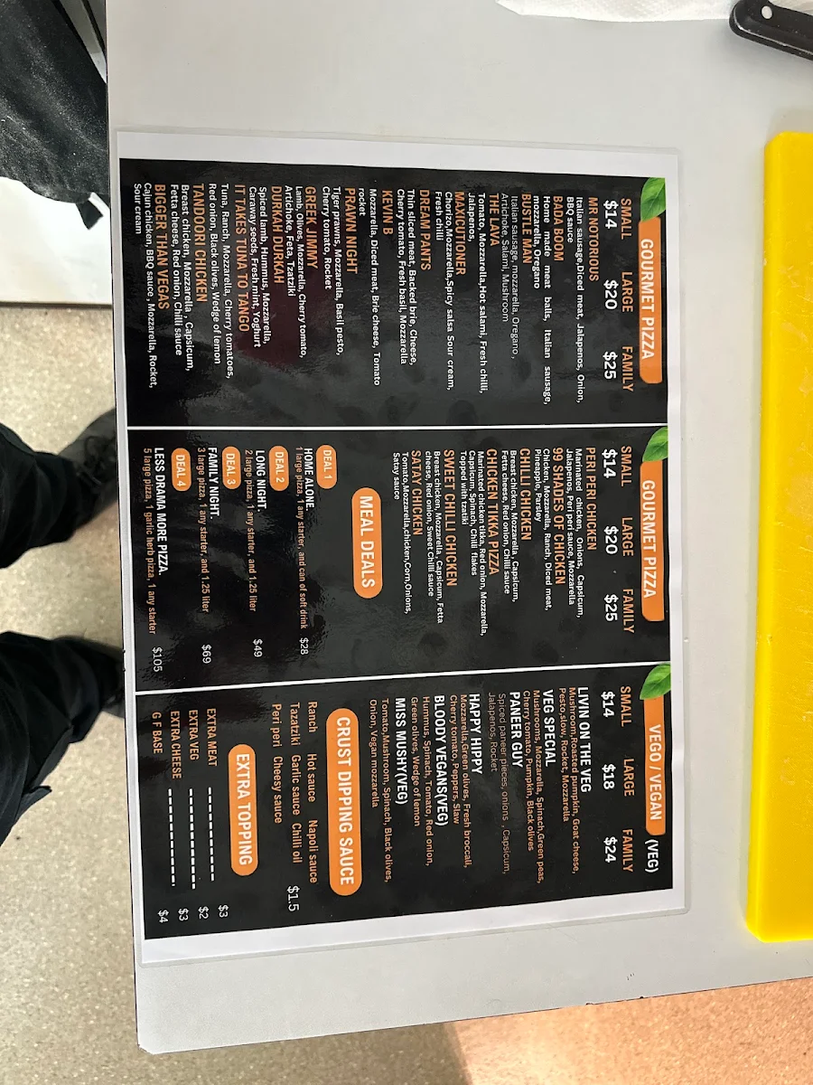 Menu, Hustle Gourmet Pizza
