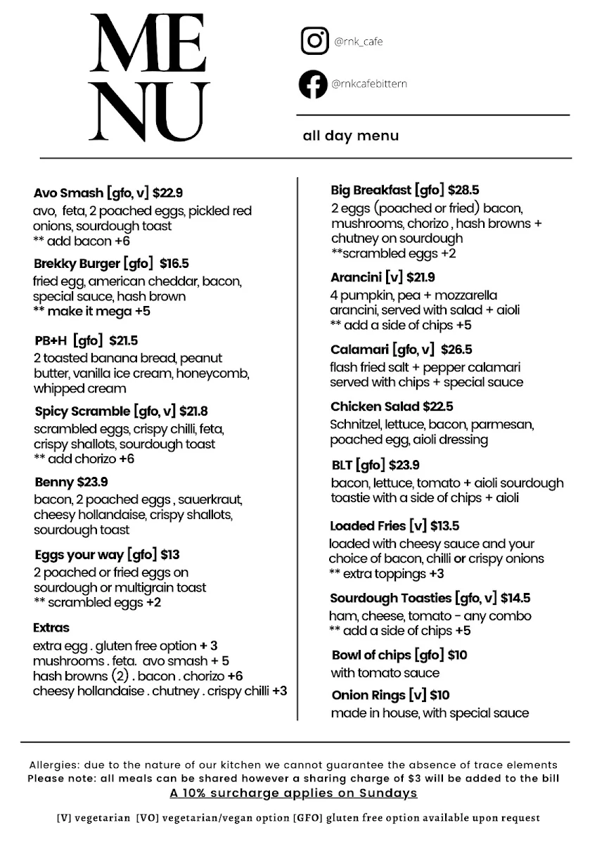 Menu, R&K Cafe