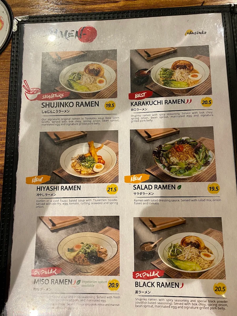 Menu, Shujinko Ramen Flinders