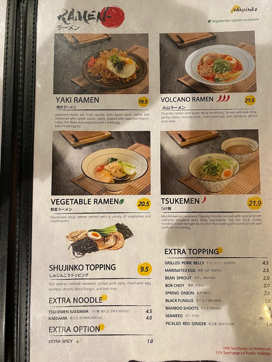 Menu, Shujinko Ramen Flinders