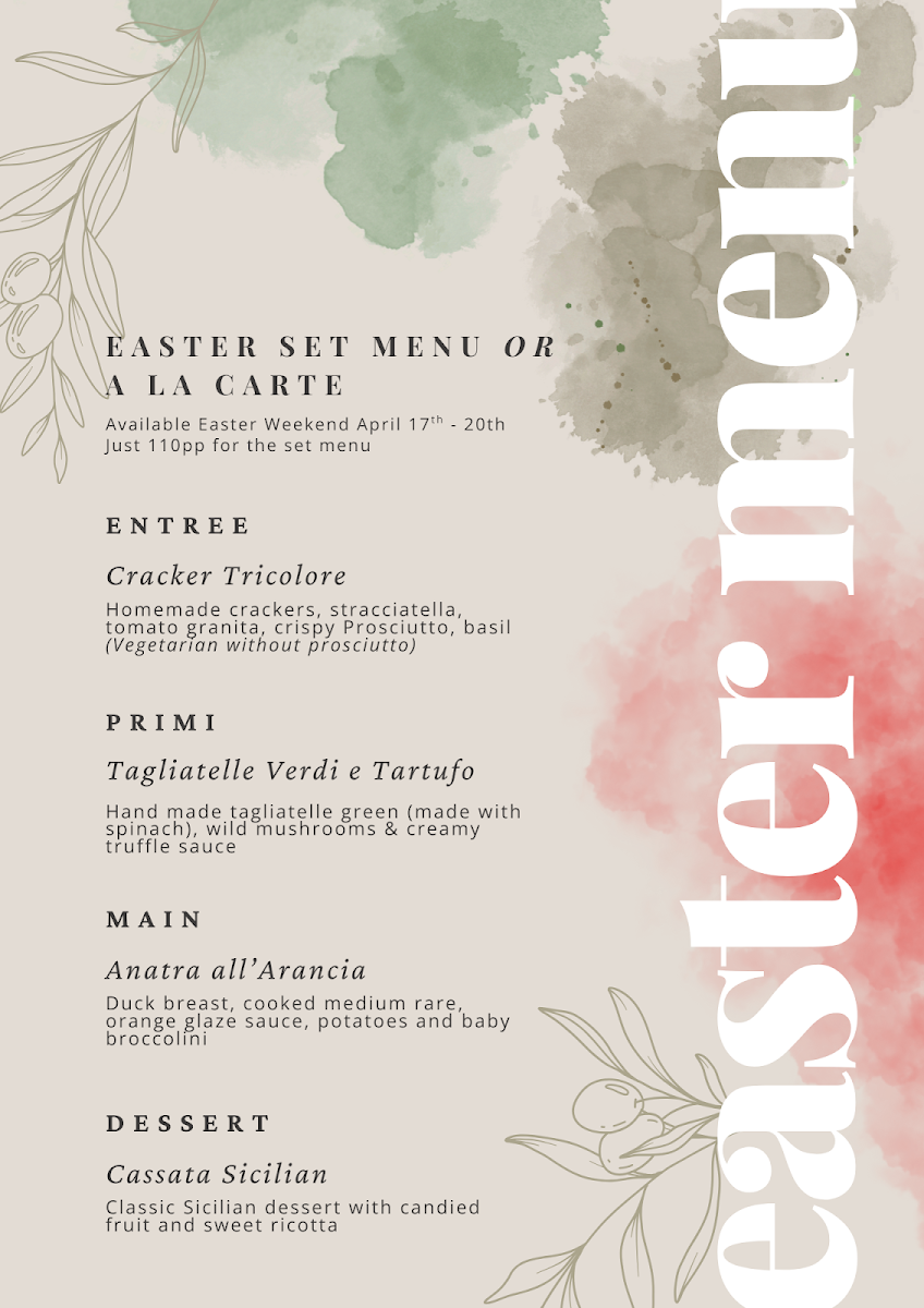 Menu, Fratelli Restaurant Paddington