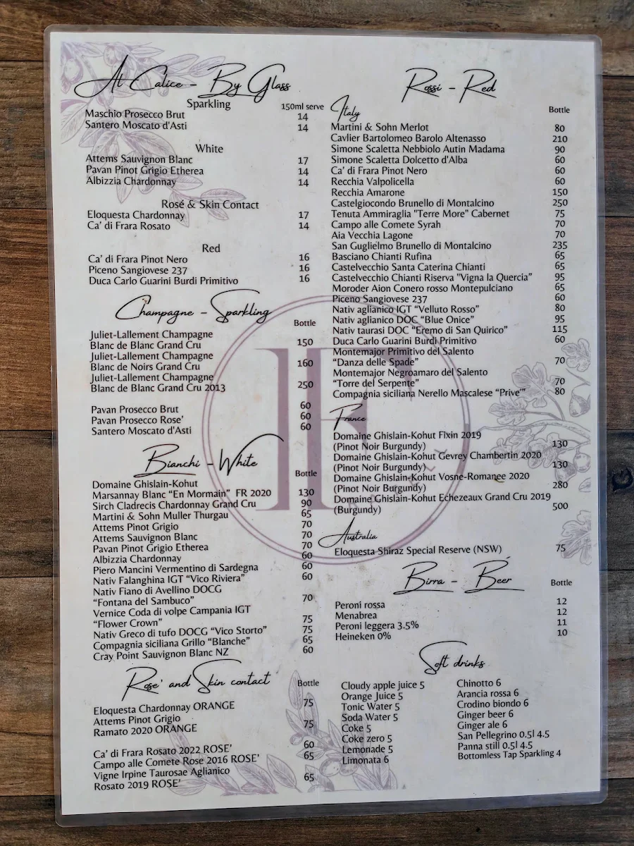 Menu, Fratelli Restaurant Paddington