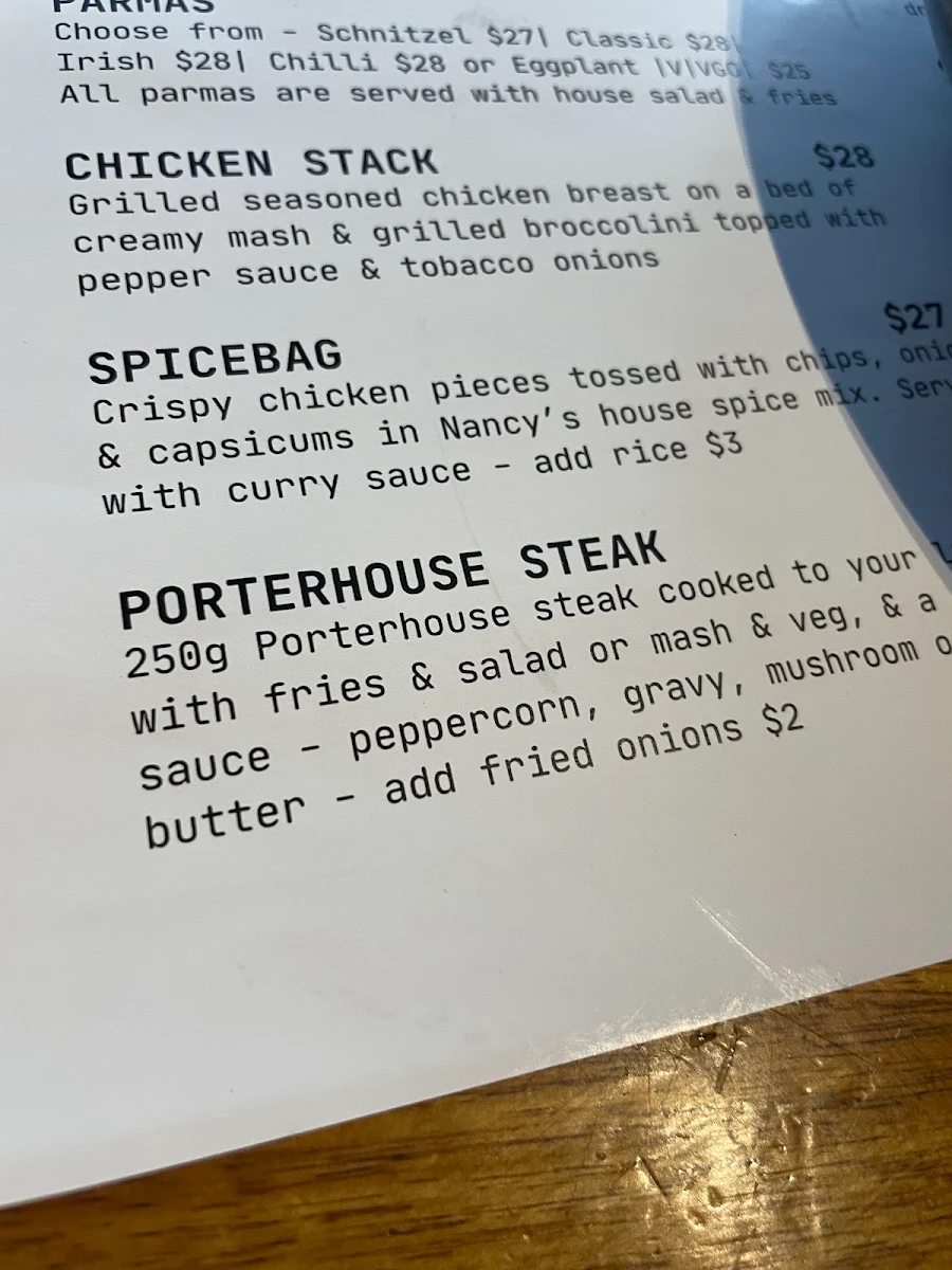 Menu, Naughty Nancy's