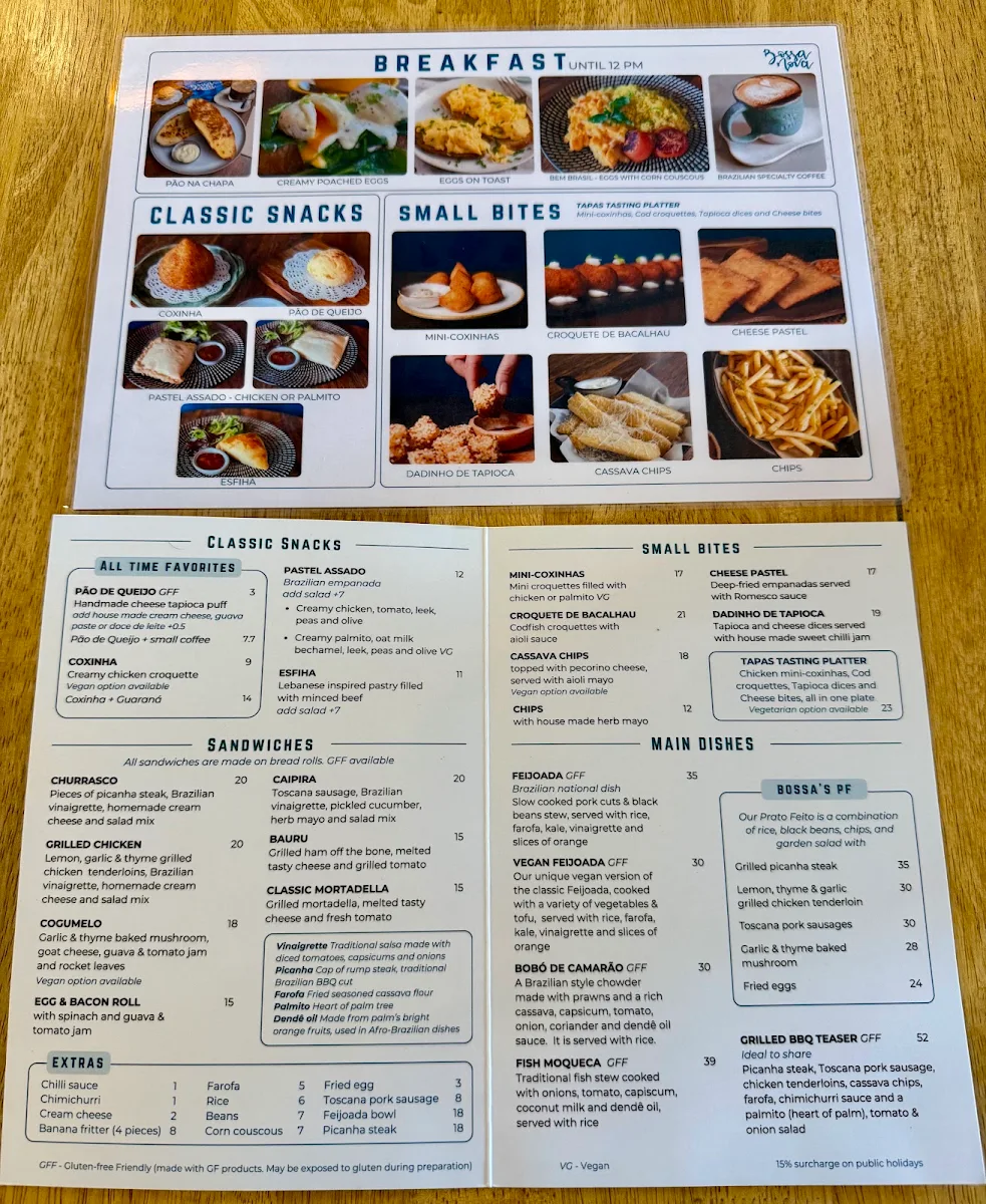 Menu, Bossa Nova Café