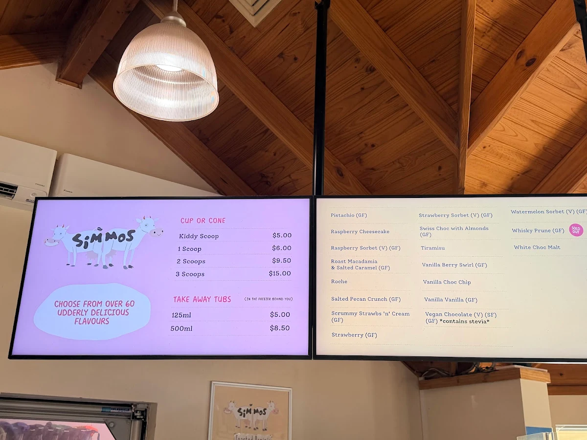 Menu, Simmos Ice Creamery