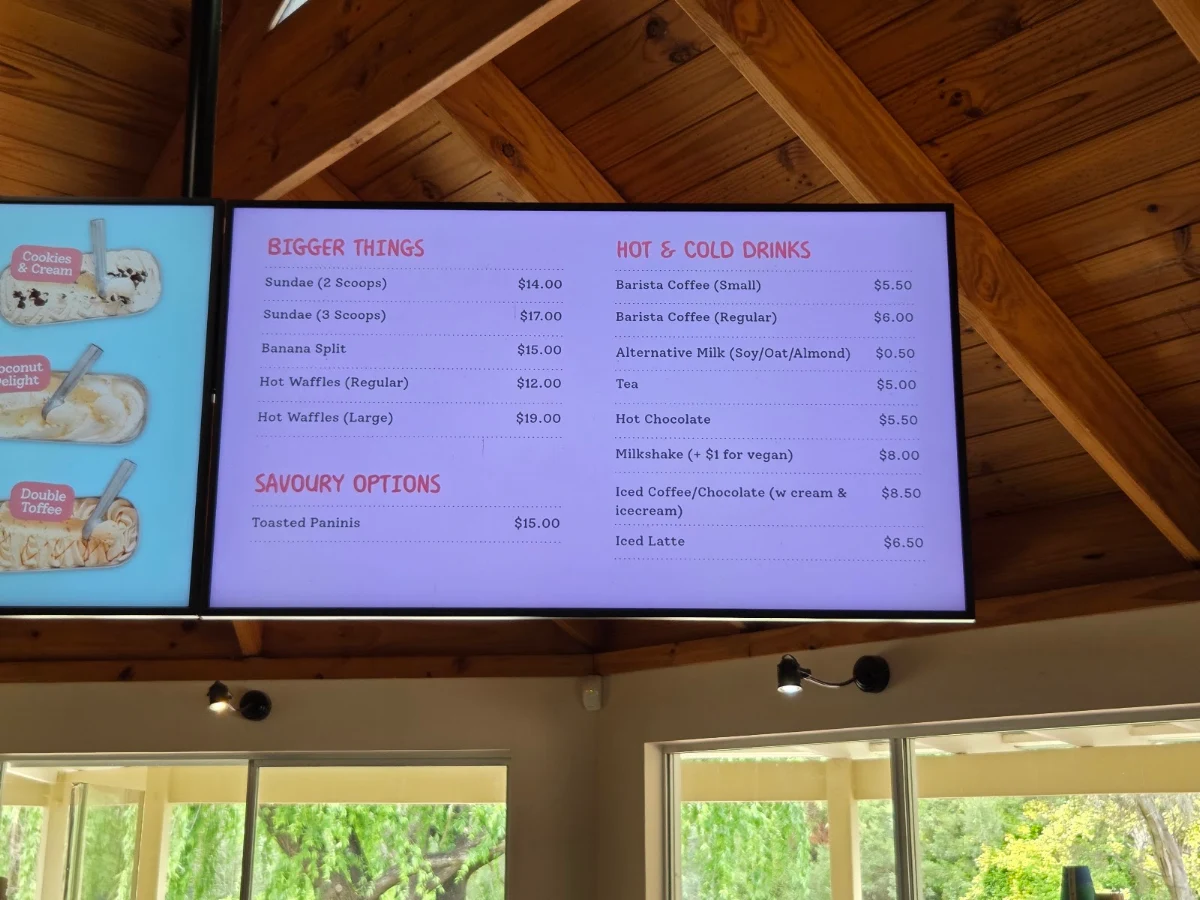Menu, Simmos Ice Creamery