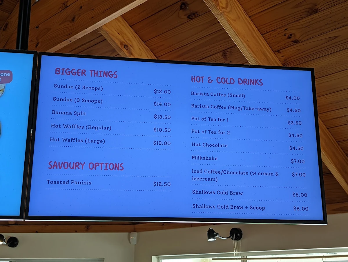 Menu, Simmos Ice Creamery