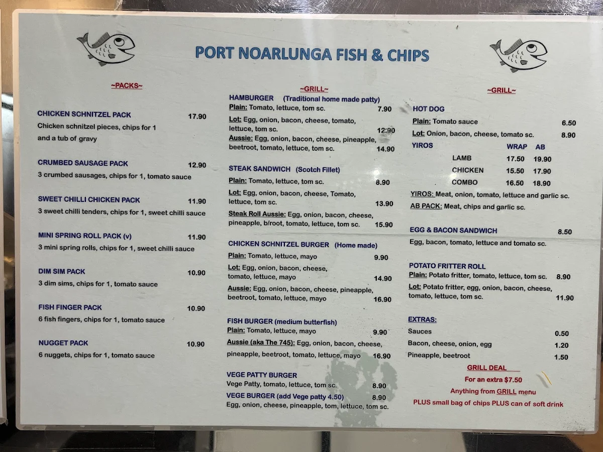 Menu, Port Noarlunga Fish & Chips
