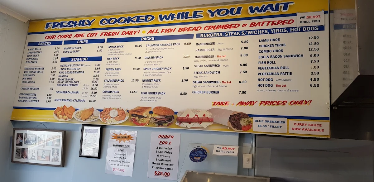 Menu, Port Noarlunga Fish & Chips