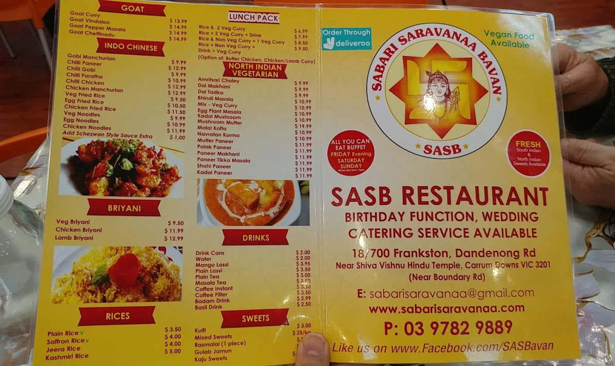 Menu, Sabari Saravanaa Bavan