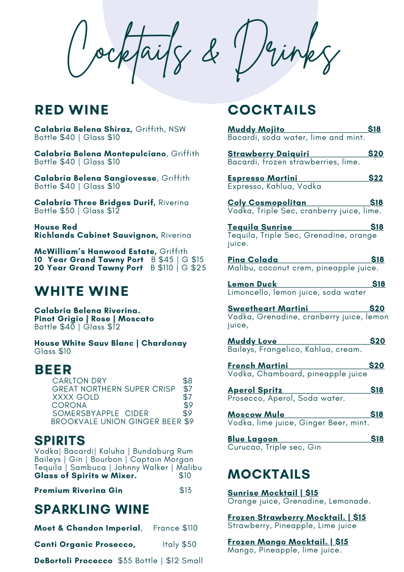 Menu, Muddy Duck Tapas & Events