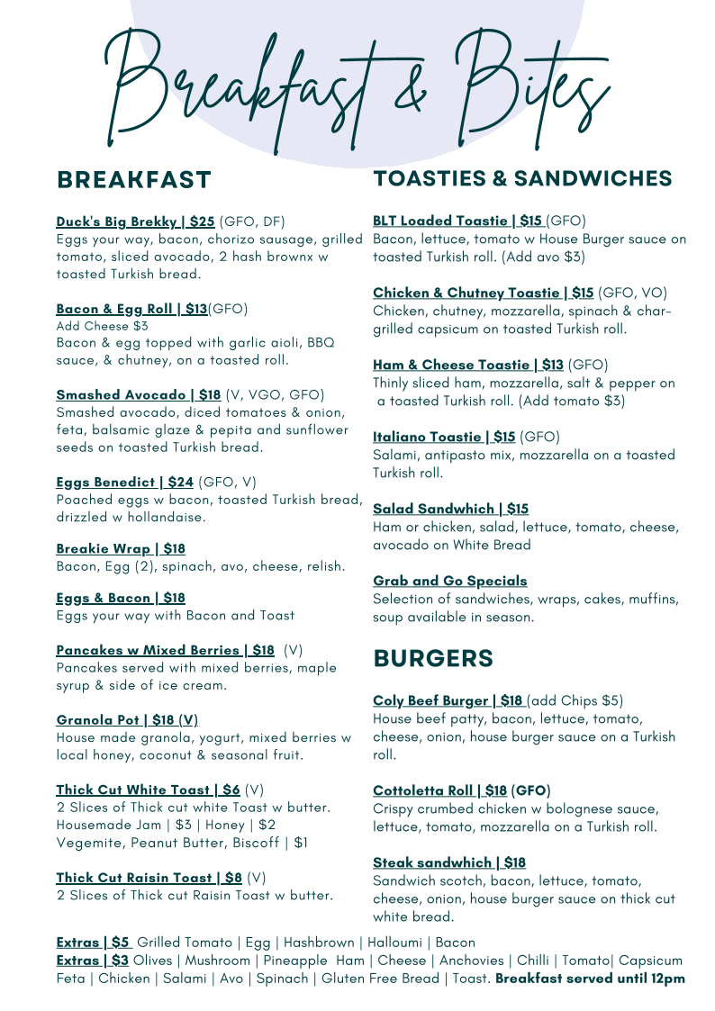 Menu, Muddy Duck Tapas & Events