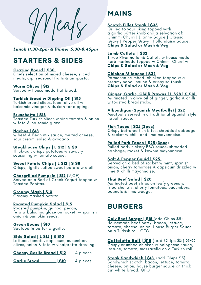 Menu, Muddy Duck Tapas & Events